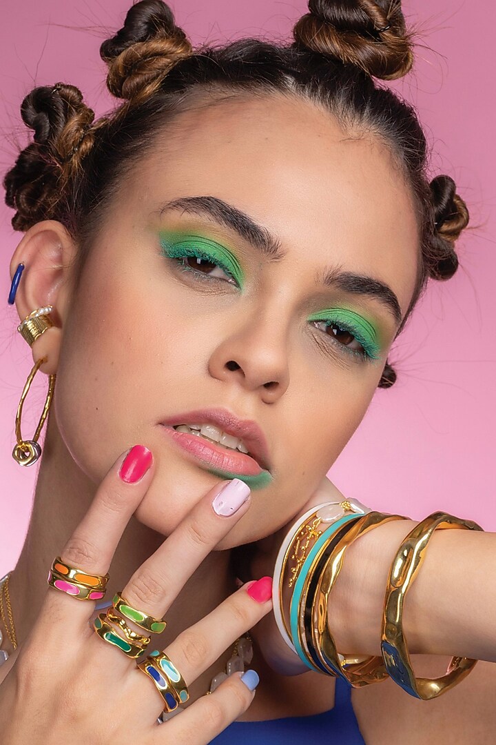 Gold Finish Turquoise Enamel Bangle by ARVINO at Pernia's Pop Up Shop