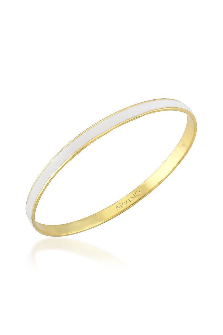 Gold Finish White Enamel Bangle by ARVINO at Pernia's Pop Up Shop