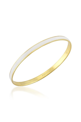 Gold Finish White Enamel Bangle by ARVINO