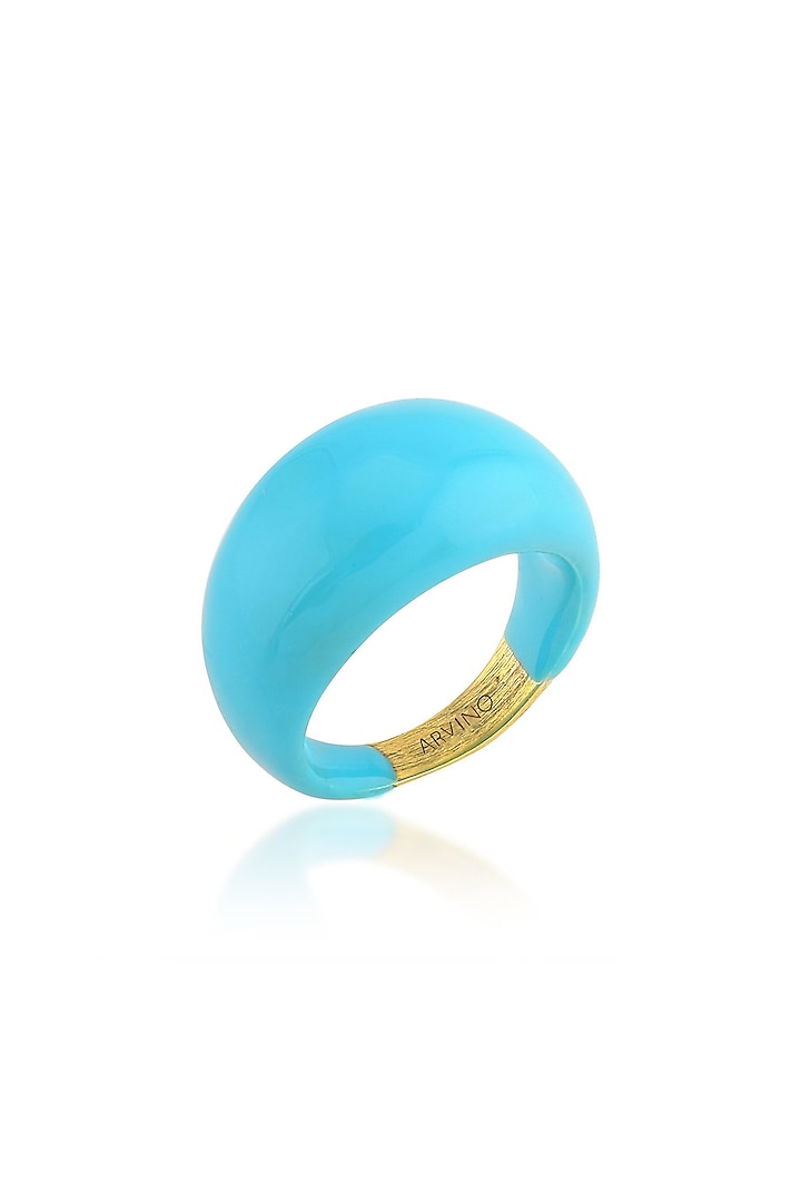 Gold Finish Sky Blue Enamel Dome Ring by ARVINO