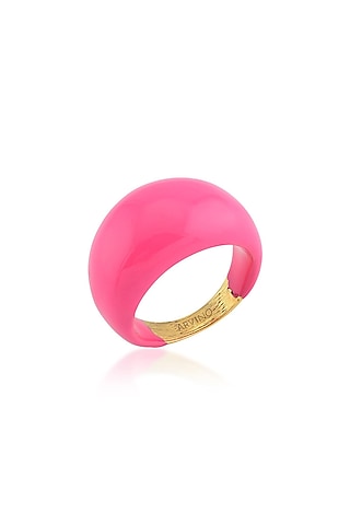 Gold Finish Pink Enamel Dome Ring by ARVINO