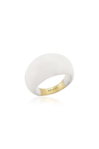 Gold Finish White Enamel Dome Ring by ARVINO