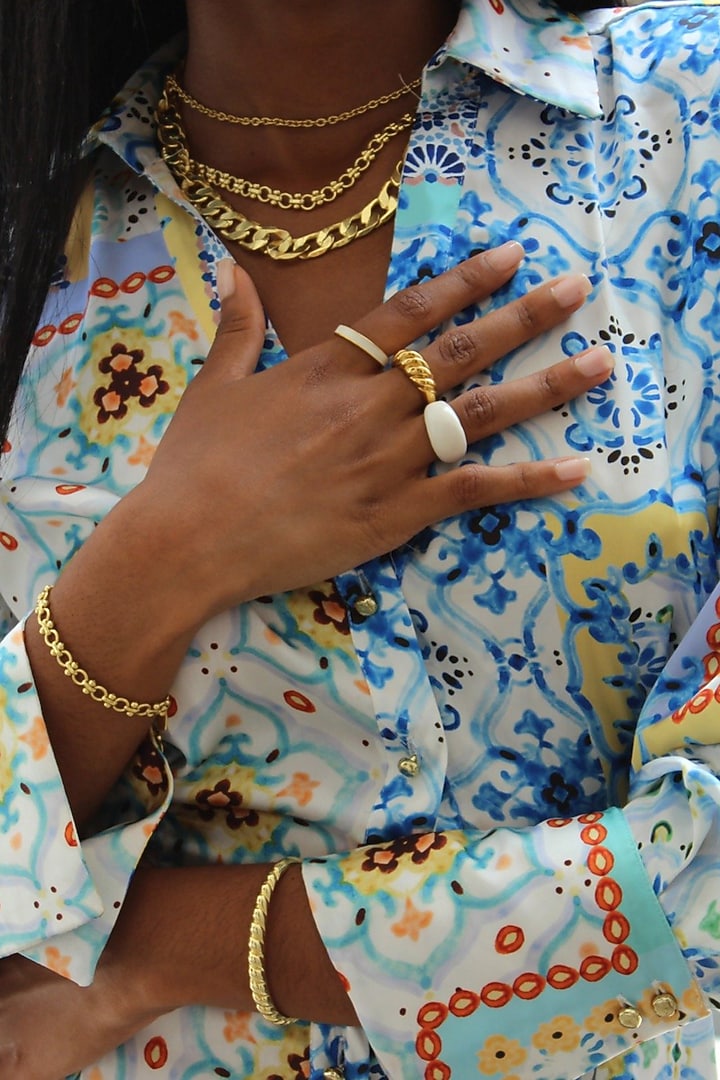 Gold Finish White Enamel Dome Ring by ARVINO at Pernia's Pop Up Shop