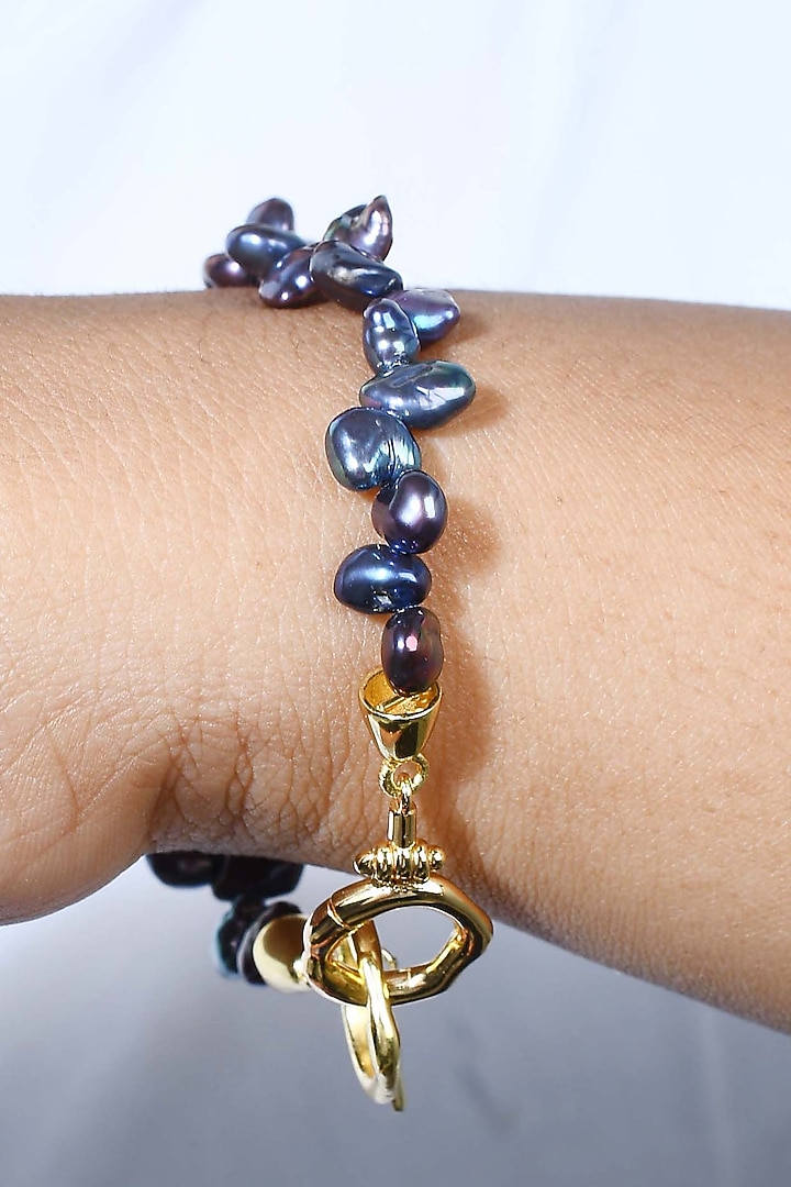 Gold Plated Black Pearl Bracelet by ARVINO at Pernia's Pop Up Shop