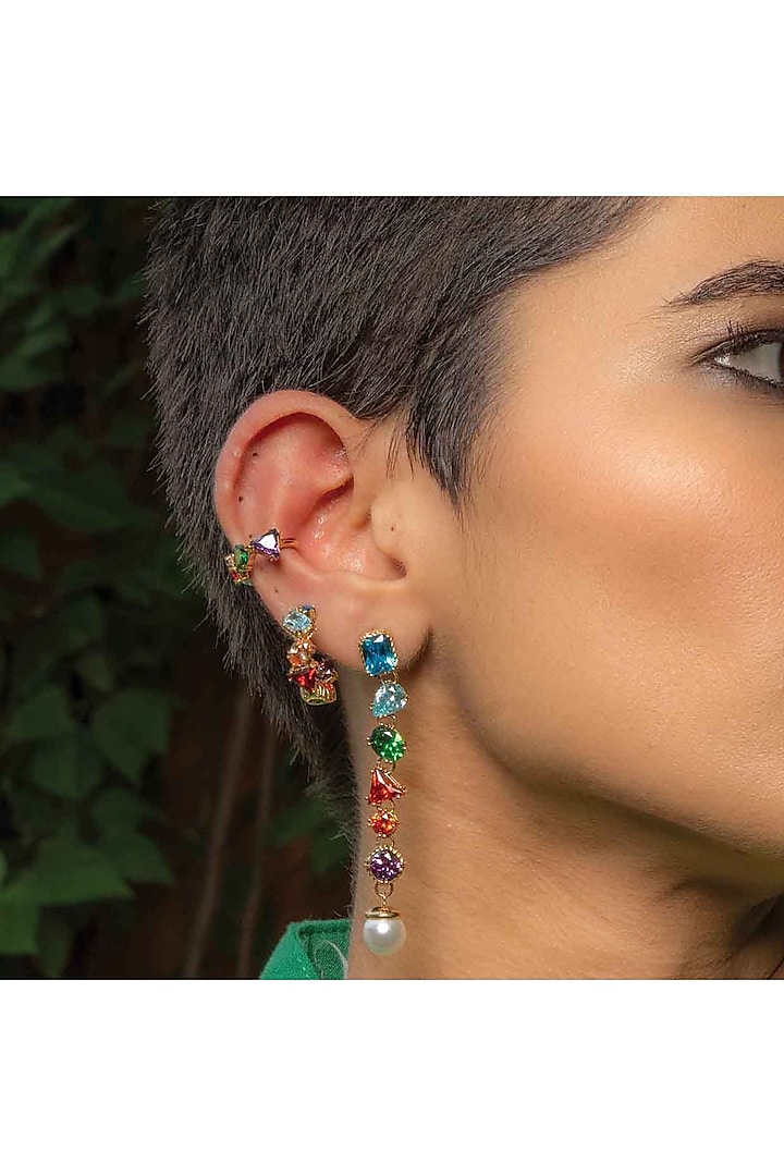 Gold Finish Multi-Colored Cubic Zirconia Ear Cuff by ARVINO at Pernia's Pop Up Shop