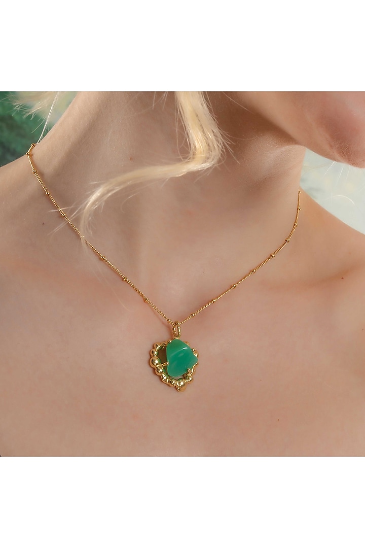 Gold Finish Chrysoprase Gemstone Enchanter Necklace by ARVINO at Pernia's Pop Up Shop