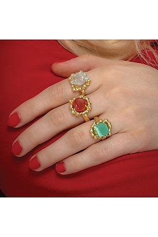 Gold Finish Chrysoprase Gemstone Enchanter Ring by ARVINO