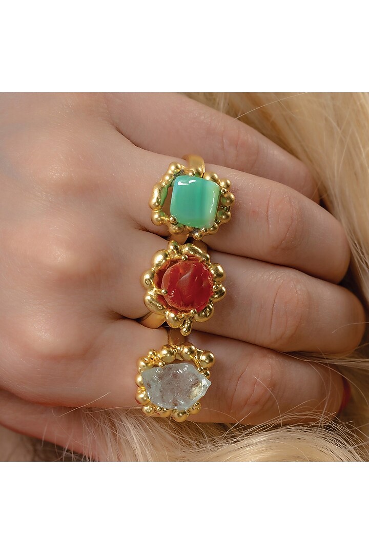 Gold Finish Chrysoprase Gemstone Enchanter Ring by ARVINO at Pernia's Pop Up Shop