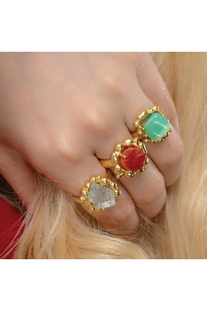 Gold Finish Chrysoprase Gemstone Enchanter Ring by ARVINO at Pernia's Pop Up Shop