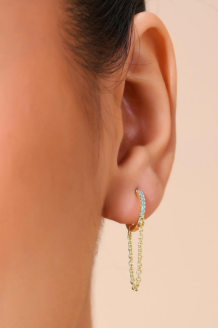 Gold Finish Turquoise Stone Huggie Earrings by ARVINO at Pernia's Pop Up Shop