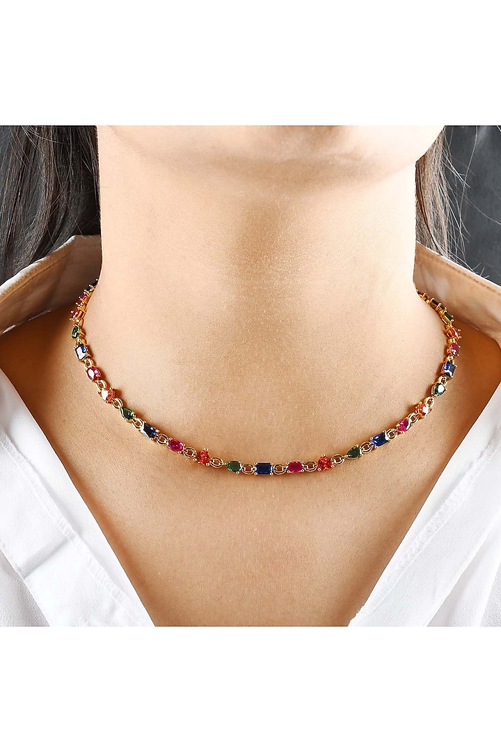 Gold Finish Multi-Colored CZ Necklace by ARVINO at Pernia's Pop Up Shop