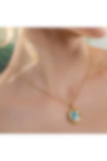 Gold Finish Turquoise Stone Chunk Necklace by ARVINO at Pernia's Pop Up Shop