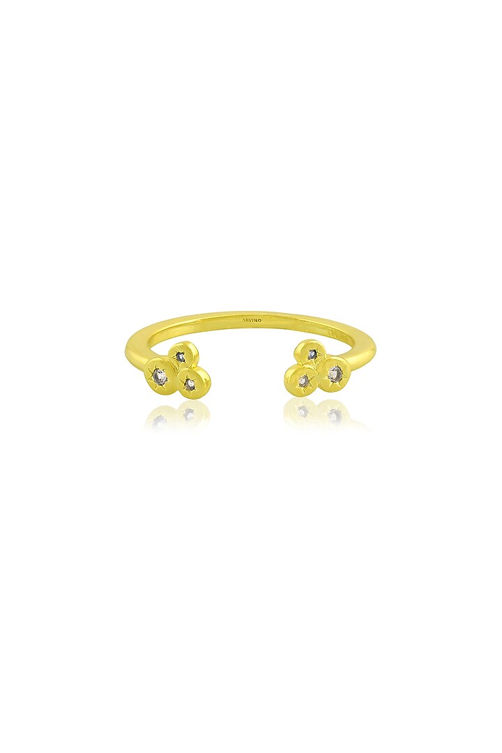 Gold Finish White Cubic Zirconia Open Trio Ring by ARVINO at Pernia's Pop Up Shop