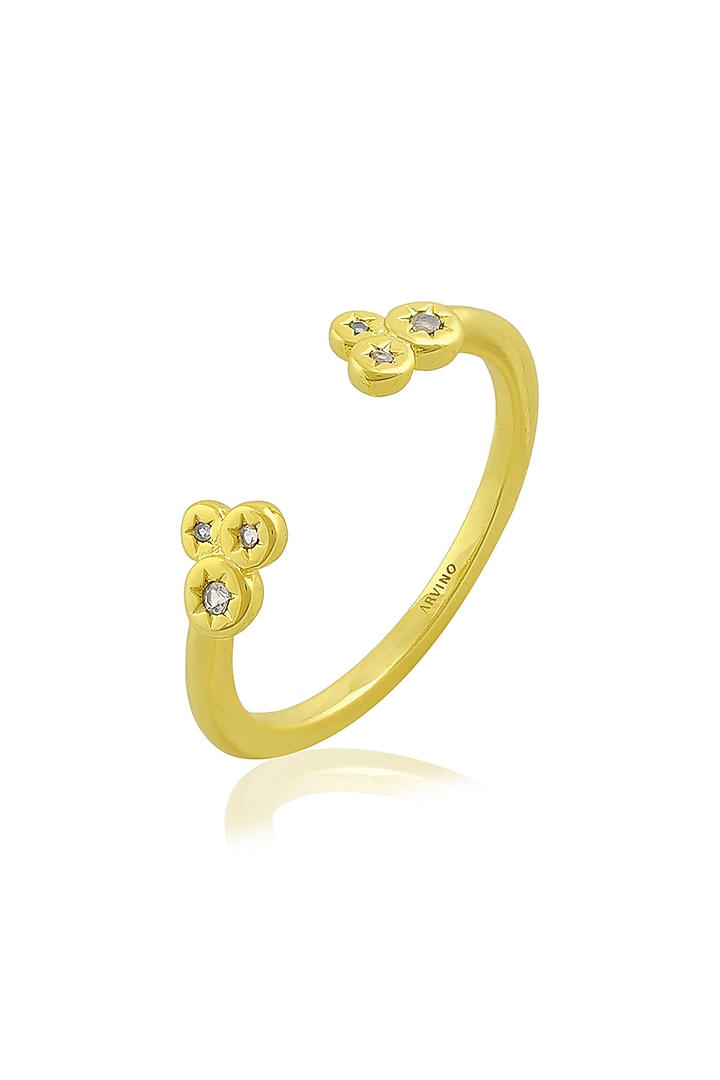 Gold Finish White Cubic Zirconia Open Trio Ring by ARVINO at Pernia's Pop Up Shop