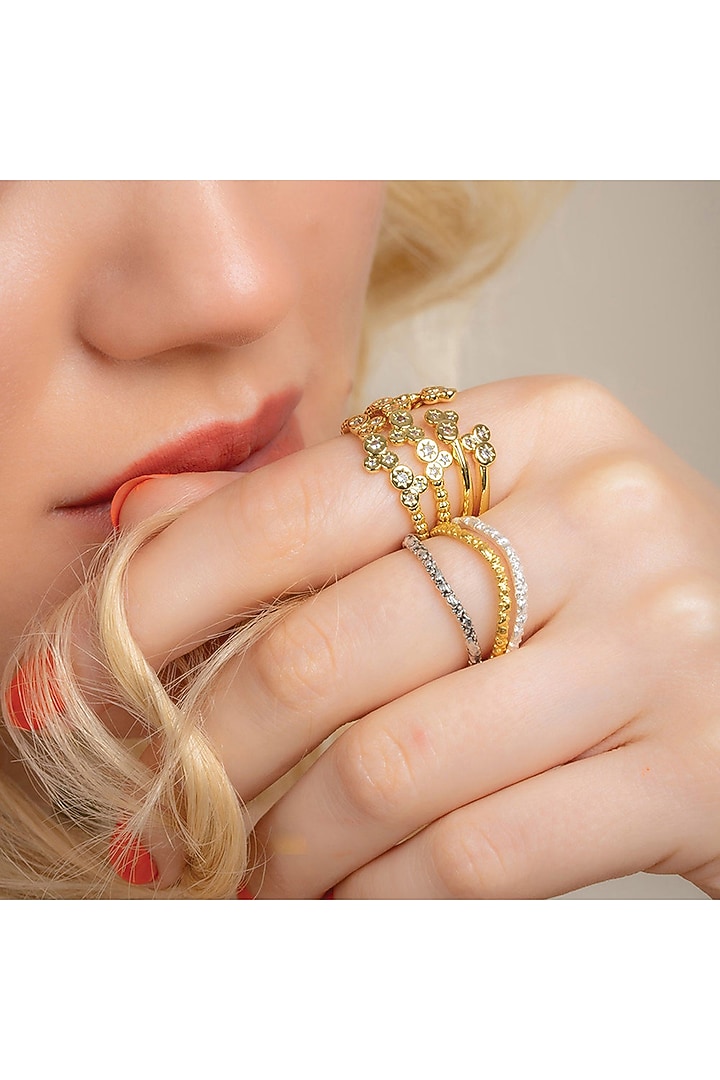 Gold Finish White Cubic Zirconia Open Trio Ring by ARVINO at Pernia's Pop Up Shop