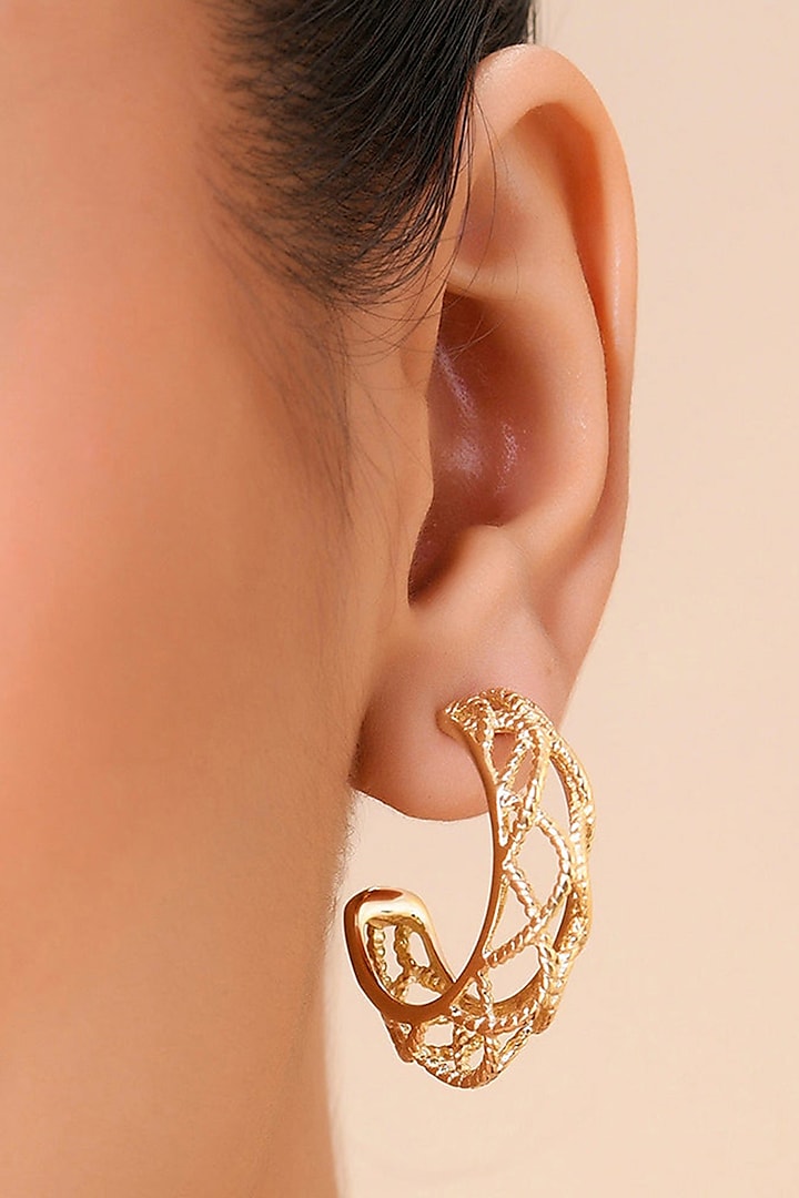 Gold Finish Filigree Lacework Hoop Earrings by ARVINO at Pernia's Pop Up Shop