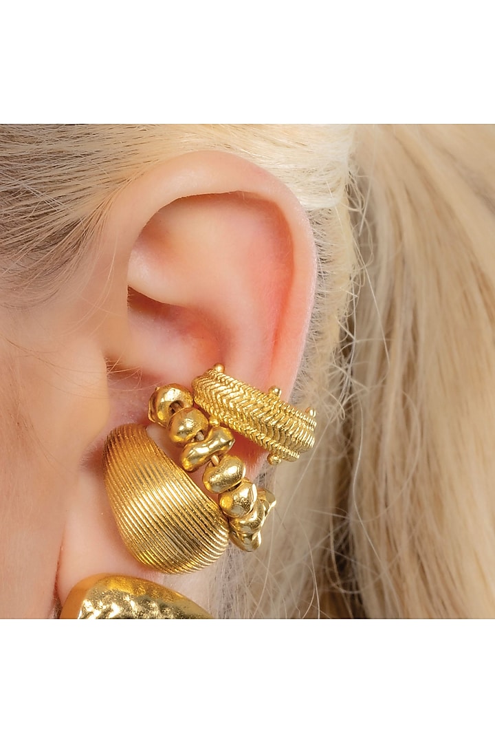 Gold Finish Linear Trail Textured Ear Cuff by ARVINO at Pernia's Pop Up Shop