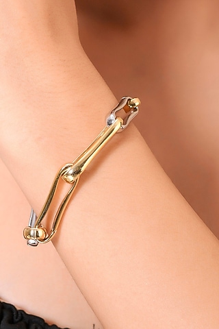 Two Tone Finish Paperclip Linked Bracelet by Arvino