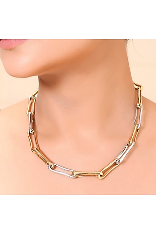 Two Tone Finish Paperclip Linked Necklace by Arvino