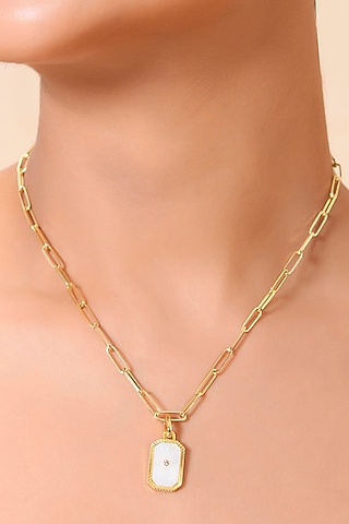 Gold Finish Mother Of Pearl & Cz Talisman Charm by Arvino