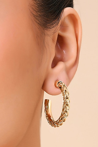 Gold Finish Nautical Knot Hoop Earrings by Arvino