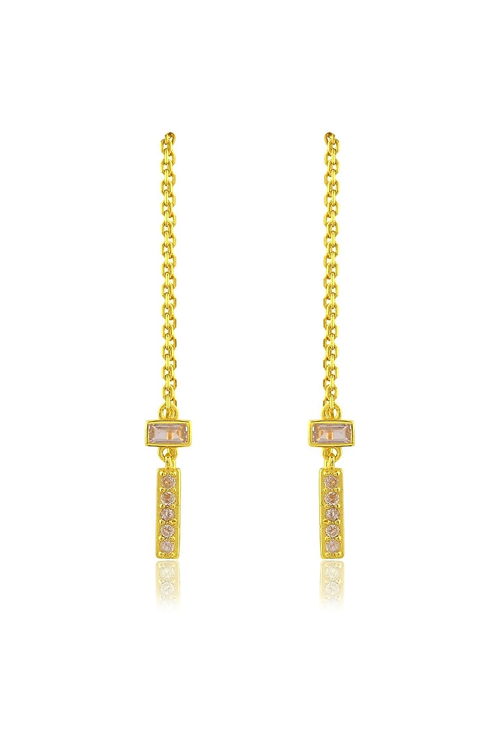 Gold Finish White Cz Threader Chain Dangler Earrings by Arvino at Pernia's Pop Up Shop