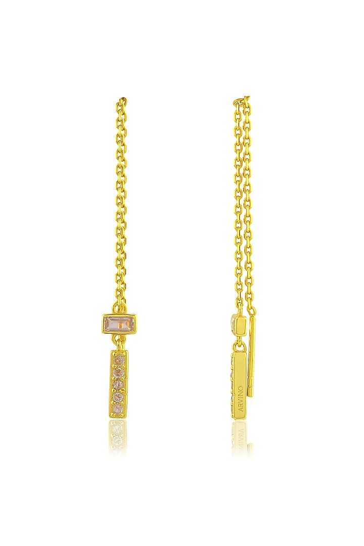 Gold Finish White Cz Threader Chain Dangler Earrings by Arvino at Pernia's Pop Up Shop