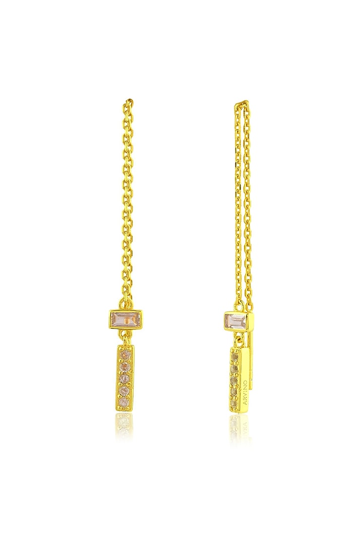 Gold Finish White Cz Threader Chain Dangler Earrings by Arvino at Pernia's Pop Up Shop