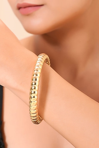 Gold Finish Sculpted Ridge Bangle by Arvino