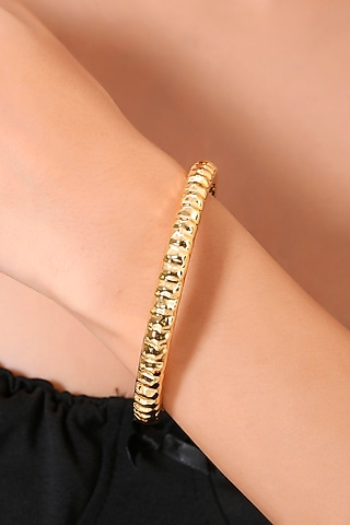 Gold Finish Etched Furrowed Bangle by Arvino