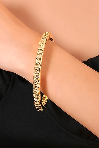 Gold Finish Etched Furrowed Bangle by Arvino