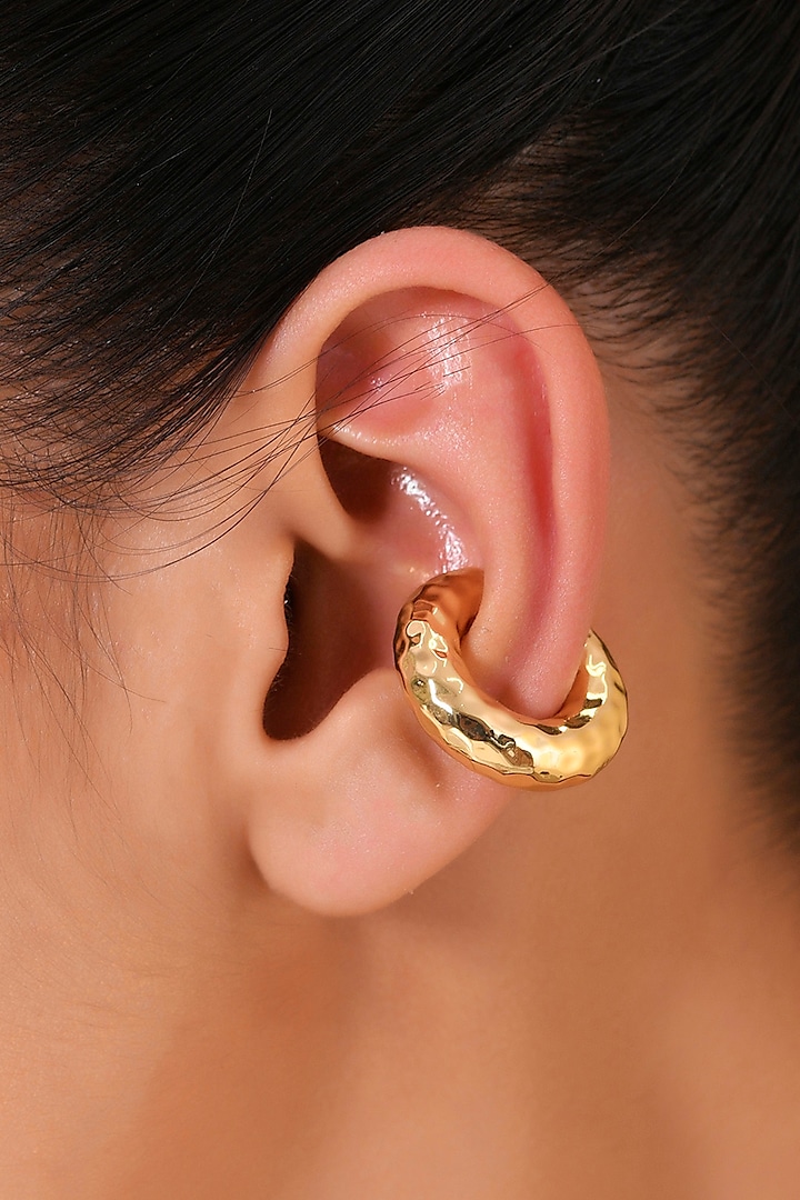 Gold Finish Distressed Wrinkled Ear Cuff by Arvino at Pernia's Pop Up Shop