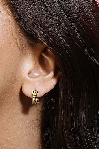 Gold Finish Intertwined Rope Huggie Earrings by Arvino