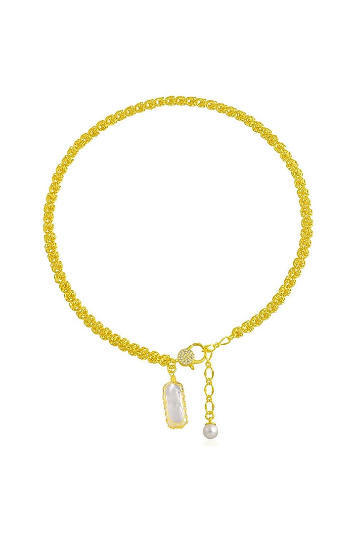 Gold Finish Pearl & Cz Mesh Necklace by Arvino at Pernia's Pop Up Shop