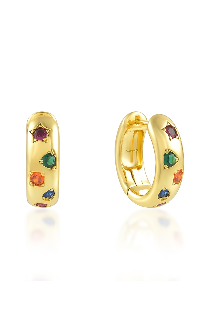 Gold Finish Multi-Colored Cubic Zirconia Hoop Earrings by Arvino at Pernia's Pop Up Shop