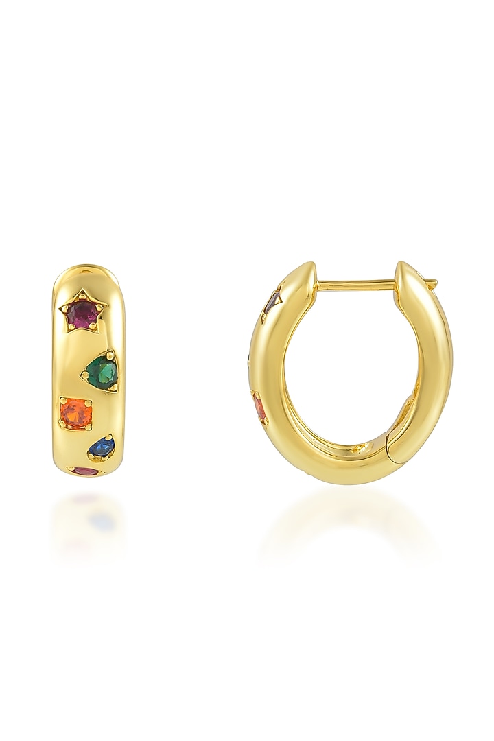 Gold Finish Multi-Colored Cubic Zirconia Hoop Earrings by Arvino at Pernia's Pop Up Shop