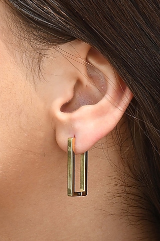 Gold Finish Angled Huggie Earrings by Arvino