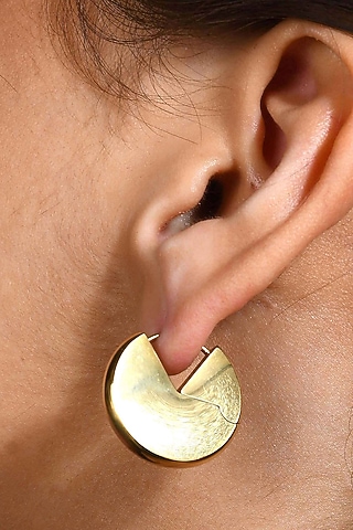 Gold Finish Pacman Hoop Earrings by Arvino