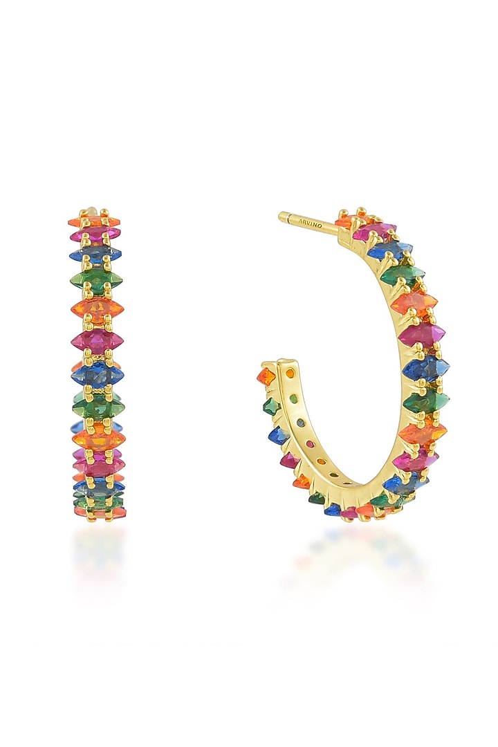 Gold Finish Multi-Colored Cubic Zirconia Hoop Earrings by Arvino at Pernia's Pop Up Shop
