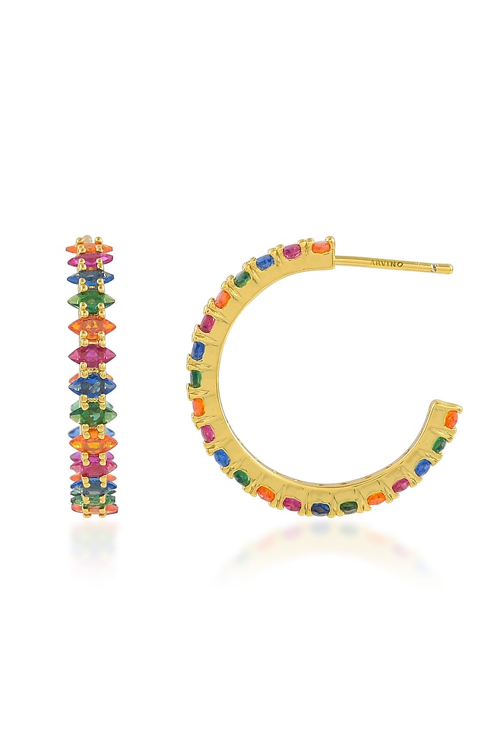 Gold Finish Multi-Colored Cubic Zirconia Hoop Earrings by Arvino at Pernia's Pop Up Shop