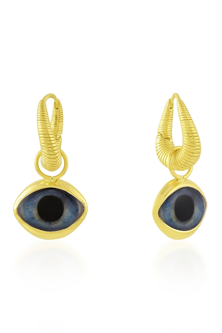 Gold Finish Evil Eye Dangling Huggie Earrings by Arvino at Pernia's Pop Up Shop