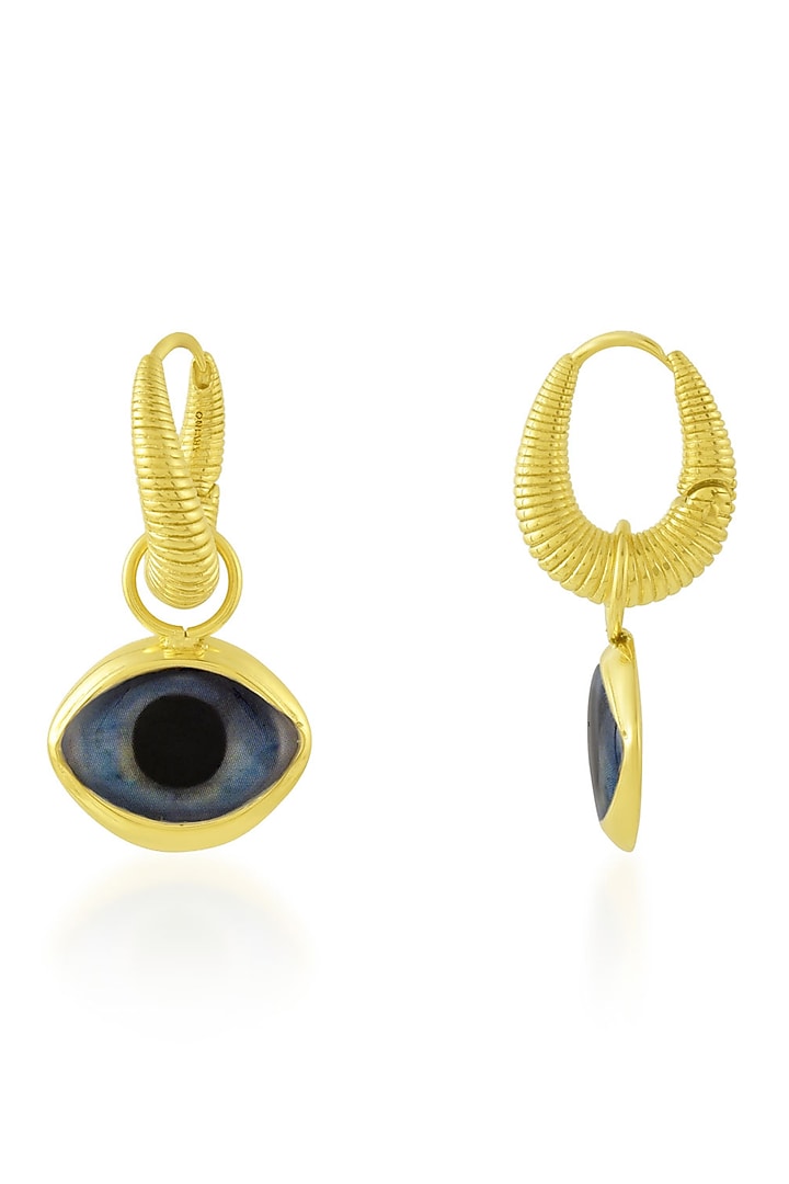 Gold Finish Evil Eye Dangling Huggie Earrings by Arvino at Pernia's Pop Up Shop