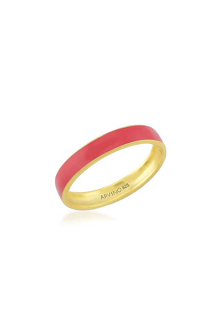 Gold Finish Red Enameled Ring In Sterling Silver by ARVINO at Pernia's Pop Up Shop