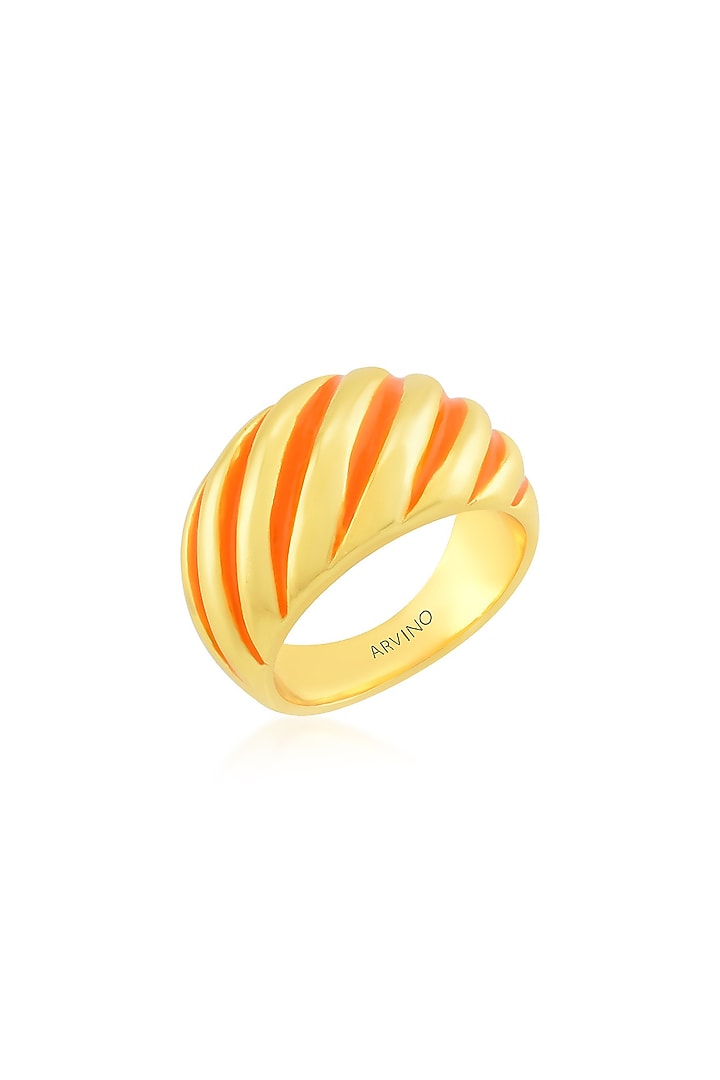Gold Finish Orange enamelededed Croissant Ring by Arvino