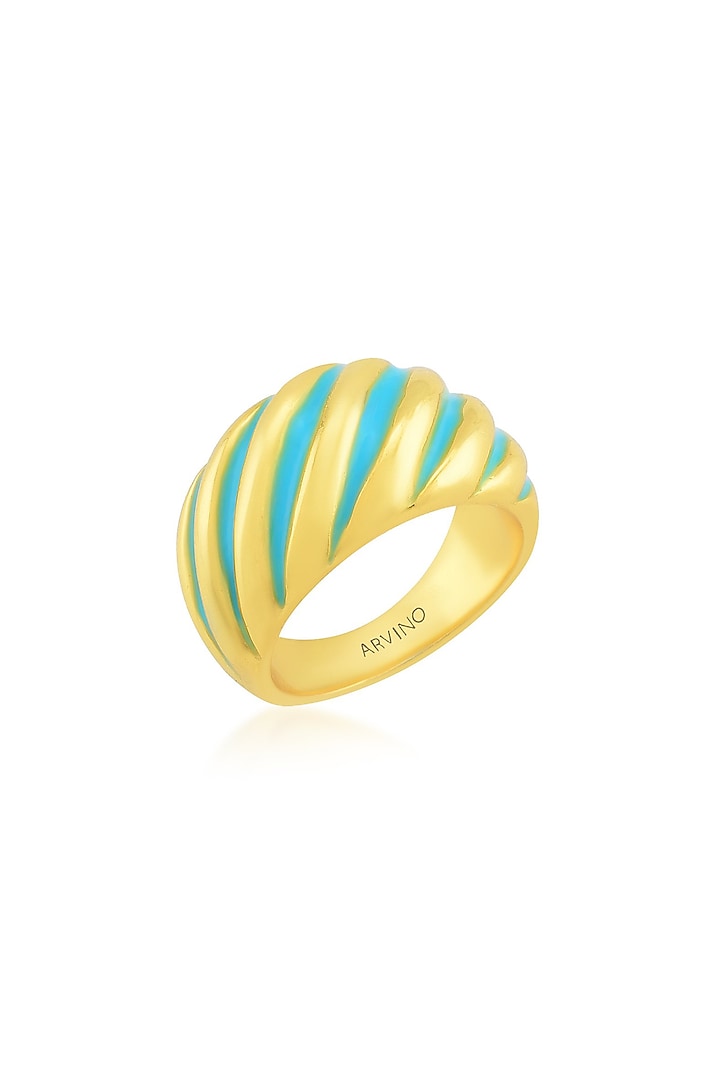 Gold Finish Turquoise Enameled Croissant Ring by ARVINO