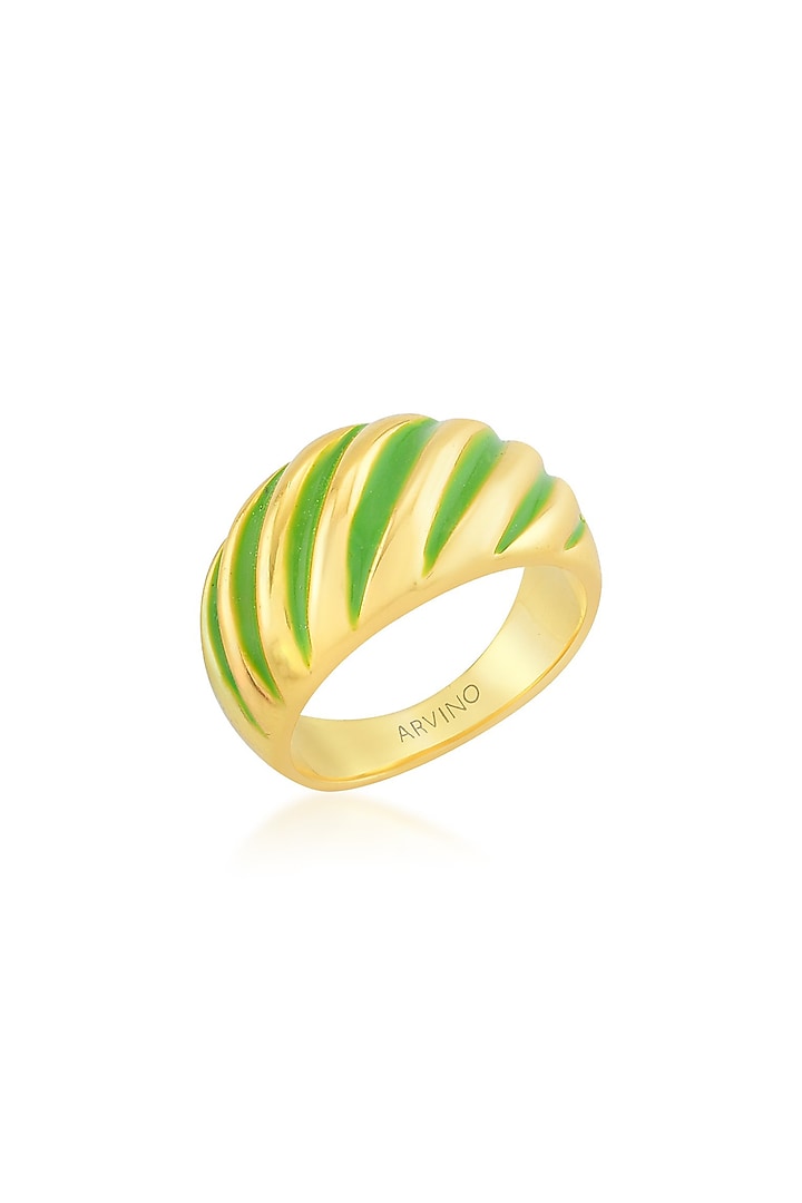 Gold Finish Light Green Enameled Croissant Ring by ARVINO