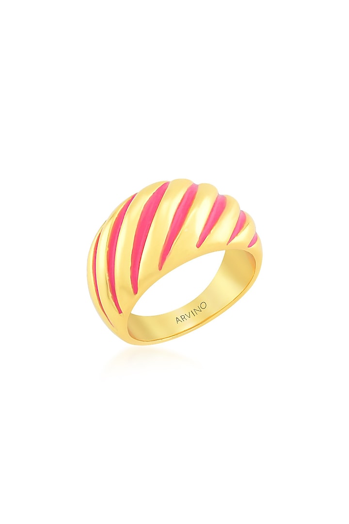 Gold Finish Pink Enameled Croissant Ring by ARVINO