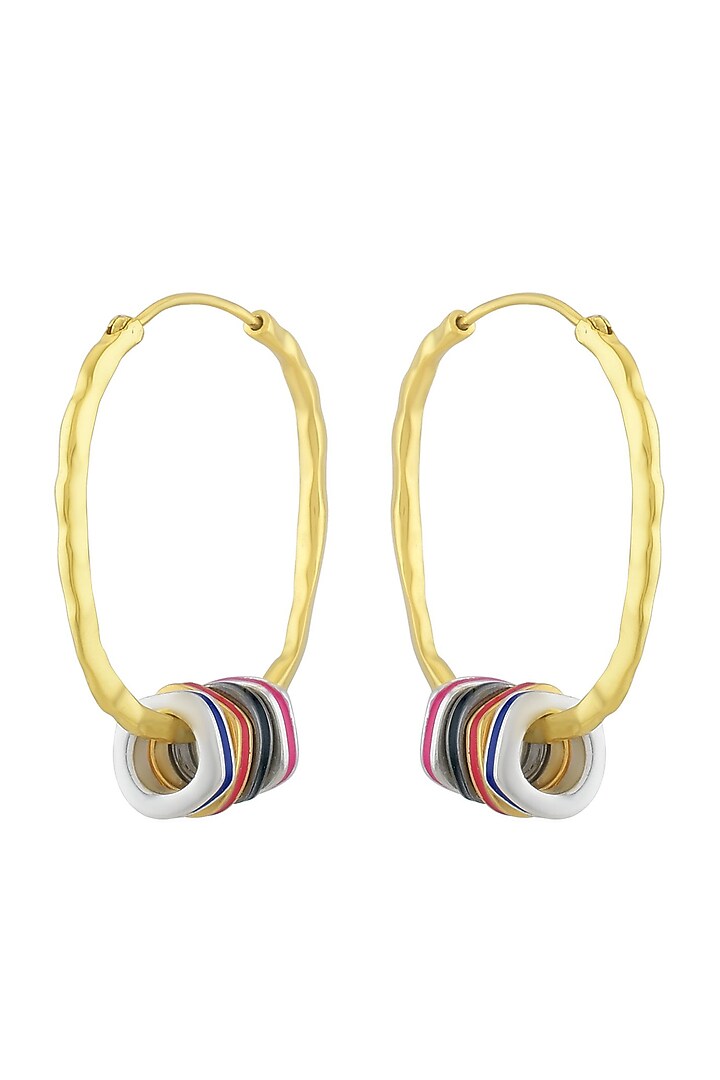 Gold Finish Hoop Earrings In Sterling Silver by Arvino
