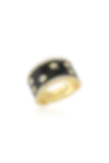 Gold Finish Black Enameled Ring by Arvino