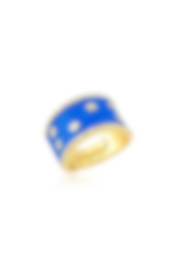 Gold Finish Blue Enameled Ring by Arvino